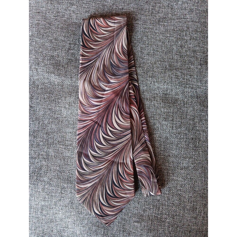Tie 70s 80s 90s Y2K Hez Roffe Silk Beige Rust Purple Black Rust 4 Wide 56 Long